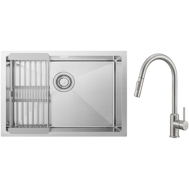 foto del prodotto lavello cucina 1 vasca spazzolato con cestello scarico 60 44cm miscelatore cucina con doccetta estraibile girevole a 360 spazzolato
