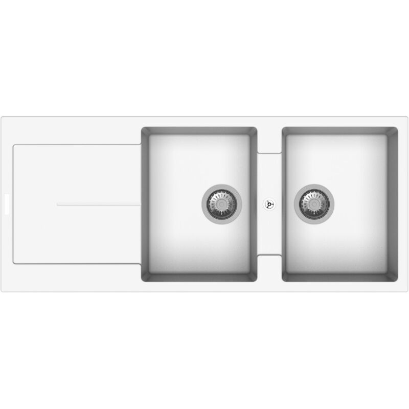 immagine 0 del prodotto lavello cucina con 2 vasche e gocciolatoio colore bianco 116x50 cm enigma