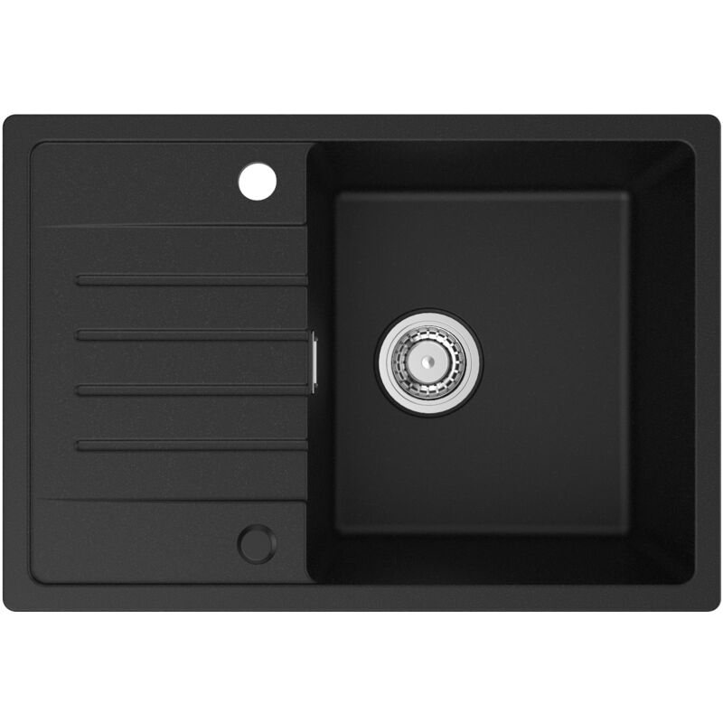 foto del prodotto lavello cucina con gocciolatoio nero 65 x 45 cm lavello da incasso in quarzo e resina lavello 1 vasca con ripiano nero