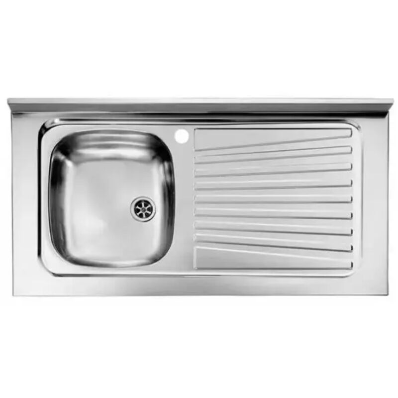 foto del prodotto lavello cucina da appoggio in acciaio inox 1 vasca con gocciolatoio modello mondial cm.100x50 vasca destra profondit 15 cm