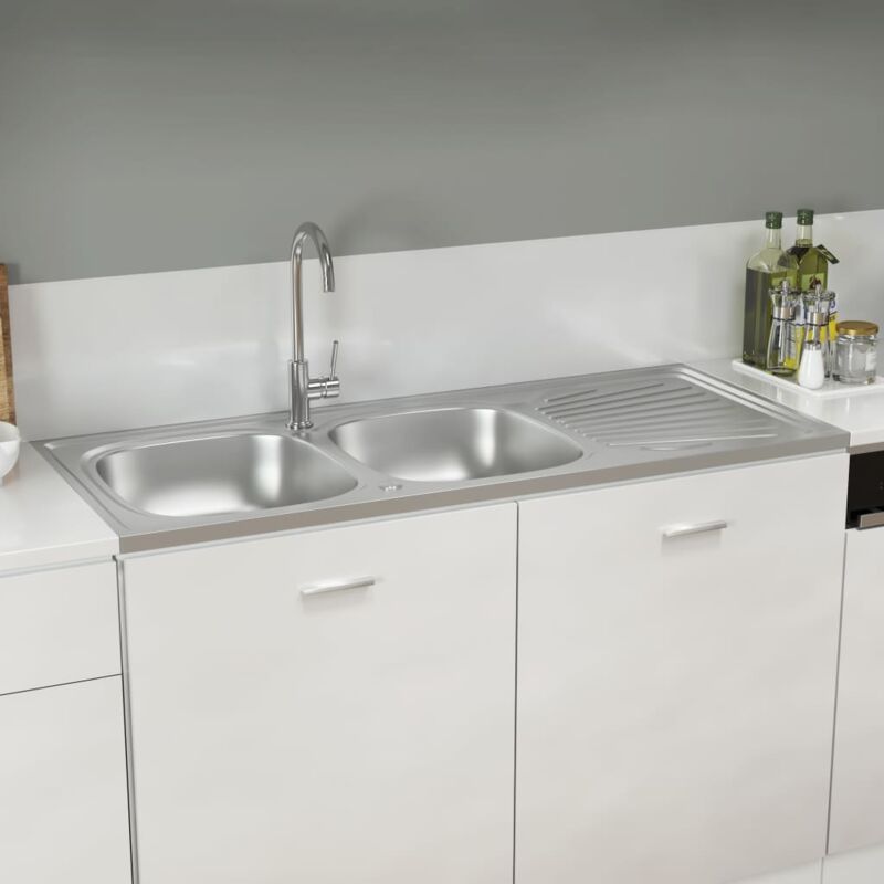 foto del prodotto lavello cucina doppia vasca 1200x500x155mm argento acciaio inox vidaxl