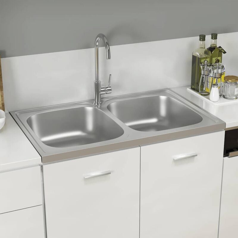 foto del prodotto lavello cucina doppia vasca 800x500x155 mm argento acciaio inox vidaxl 452812