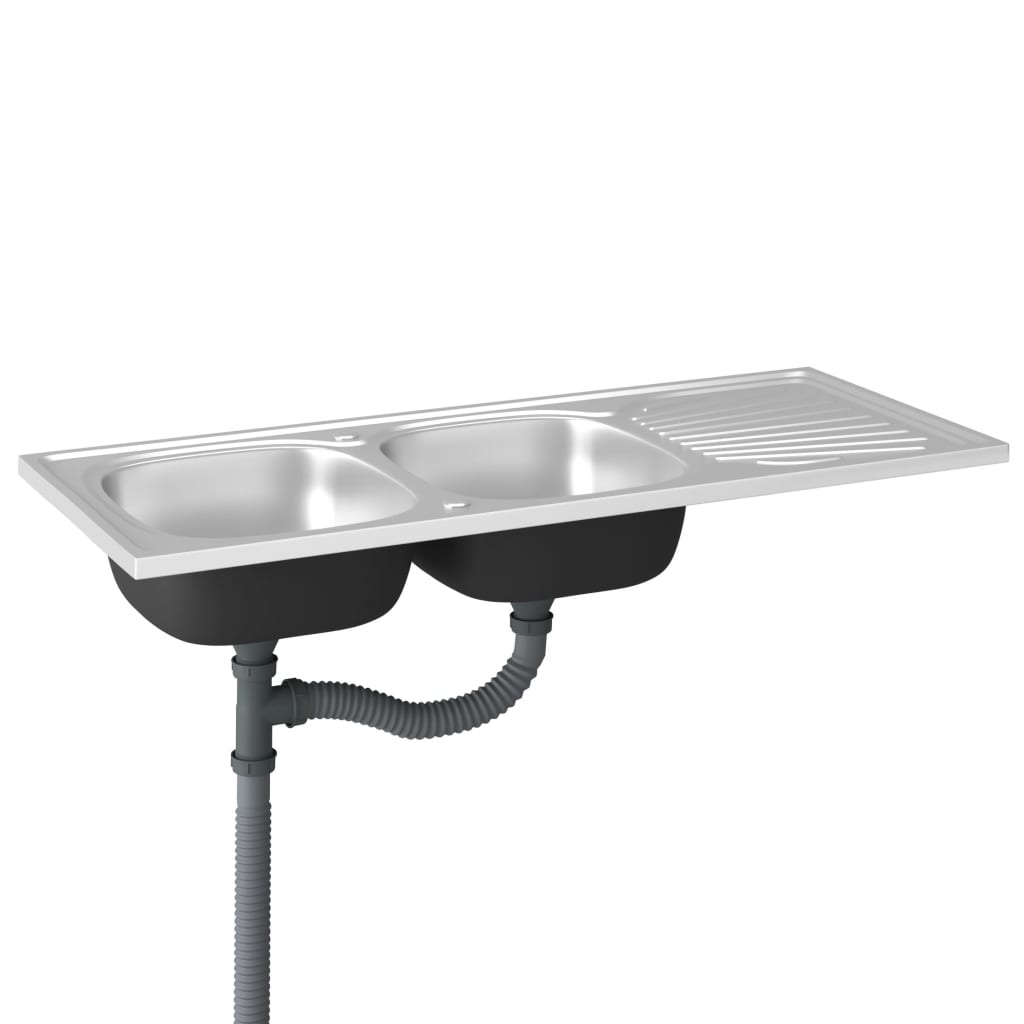 foto del prodotto lavello cucina doppia vasca lavello sottotop lavello cucina lavello sottotop interno casa argento 120 x 50 cm acciaio inox 02 0002433