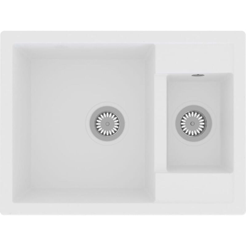 foto del prodotto lavello cucina due vasche foro troppo pieno 58 x 44 cm in granito bianco