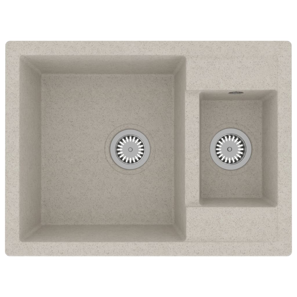foto del prodotto lavello cucina due vasche foro troppopieno 58 x 44 cm granito beige 02 0002407