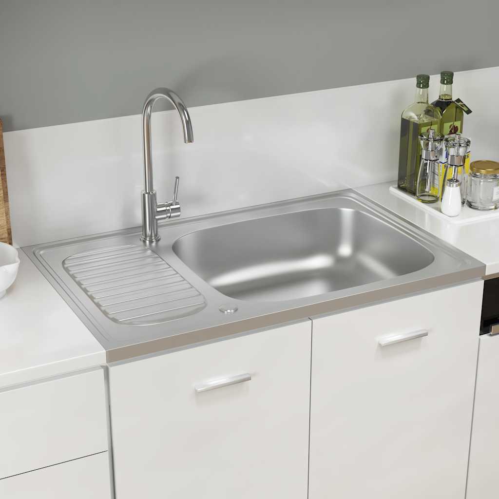 foto del prodotto lavello cucina e scolapiatti 800x500x155mm acciaio inox argento cod mxl 53213