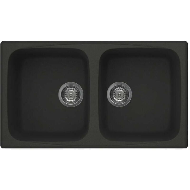 foto del prodotto lavello cucina in vetroresina granitek da incasso 86x50 cm a 2 vasche colore nero serie master 450 codice lgm45040 elleci