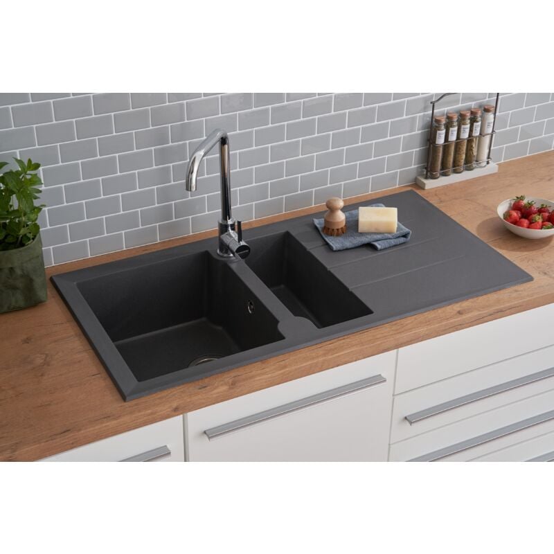 foto del prodotto lavello cucina lavello da incasso granito mineralite 100 x 50 grigio respecta alineo
