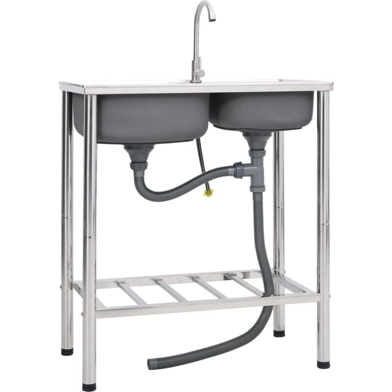 foto del prodotto lavello da campeggio vasca doppia con rubinetto in acciaio inox varie misure dimensioni 76 x 42 x 18.5 cm