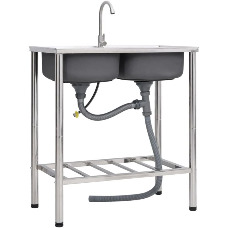 foto del prodotto lavello da campeggio vasca doppia con rubinetto in acciaio inox varie misure dimensioni 78 x 43 x 18.8 cm