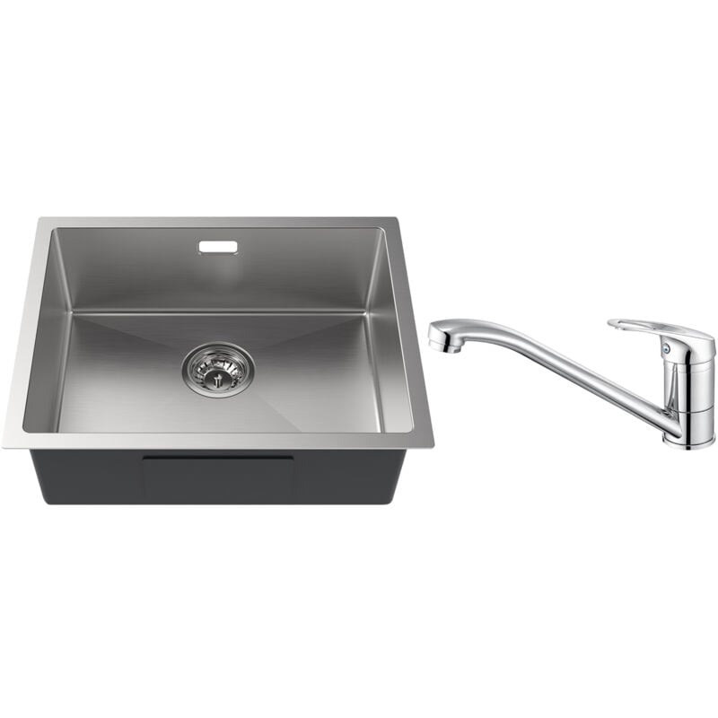 foto del prodotto lavello da cucina 1 vasca 55 x 44 cm acciaio inox spazzolato rubinetto da cucina con girevole a 360 miscelatore monocomando lavello