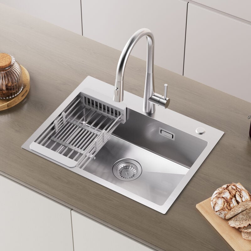 foto del prodotto lavello da cucina 1 vasca 60 45 18 cm lavello da cucina in acciaio inox 304 spazzolato con cestello di scarico cecipa