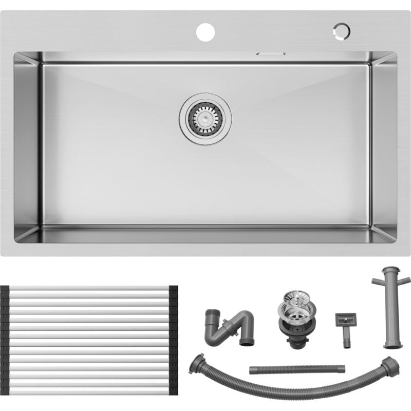 foto del prodotto lavello da cucina 1 vasca 75 x 45 cm lavello incasso vasca singola in acciaio inox con scolapiatti avvolgibile e sifone