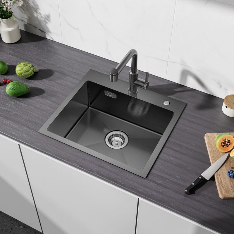 foto del prodotto lavello da cucina 1 vasca nero 50 x 45 x 18.5 cm in acciaio inox lavello da cucina cecipa