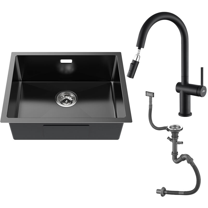 foto del prodotto lavello da cucina 55 x 44 cm lavello incasso in acciaio inox con rubinetto da cucina estraibile girevole a 360 miscelatore monocomando lavello