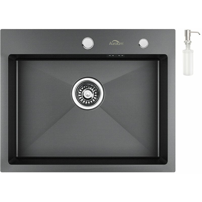 foto del prodotto lavello da cucina 55 x 45 cm in acciaio inox auralum lavandino incasso vasca singola con dispenser di sapone, sifone e set di drenaggio