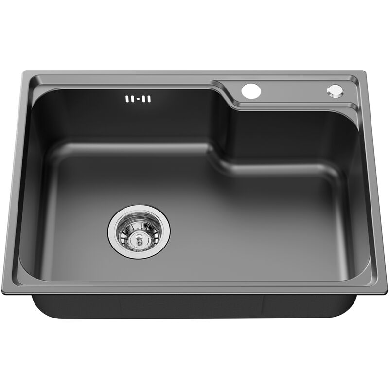 foto del prodotto lavello da cucina 62 x 45 cm lavello in acciaio inox lavello da incasso con 2 fori di montaggio, trattamento superficiale nano silver, grigio scuro