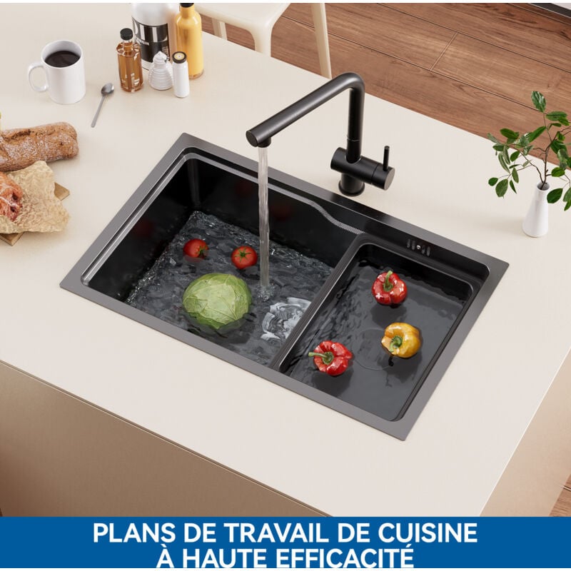 immagine 0 del prodotto lavello da cucina a una vasca 68 43 21cm lavello sottotop nero con scolapiatti e vasca auralum max