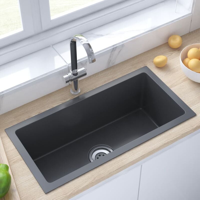 foto del prodotto lavello da cucina artigianale nero in acciaio inox disponibile in varie misure dimensioni: 60 x 30 x 20 cm