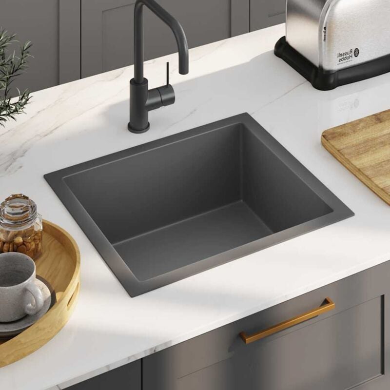 foto del prodotto lavello da cucina artigianale nero in acciaio inox - vidaxl