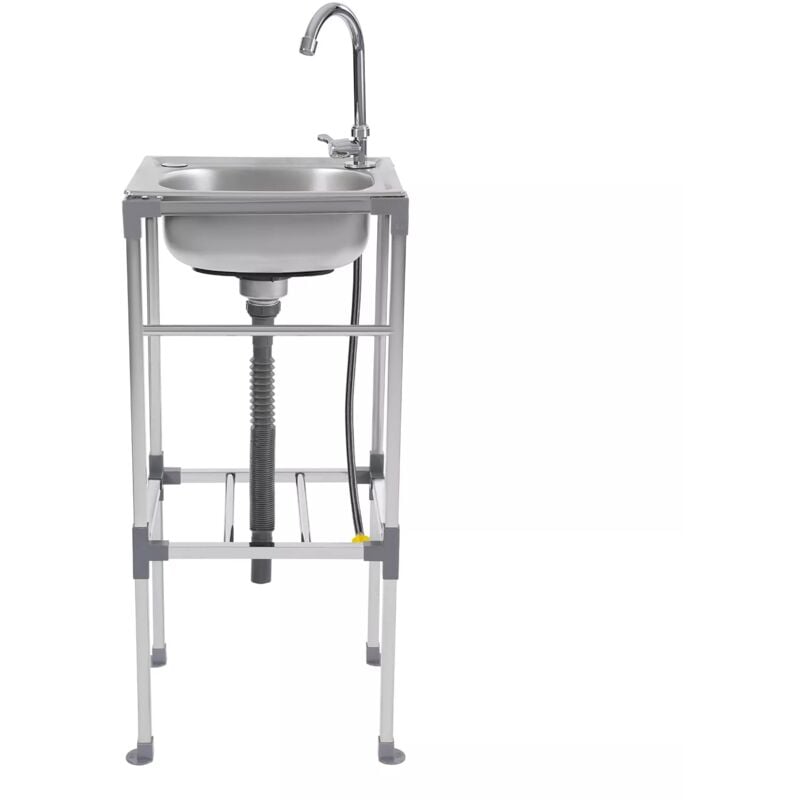 foto del prodotto lavello da cucina autoportante, in acciaio inox 201, realizzato con filtro rimovibile, tubo di drenaggio con rubinetto alto girevole a 180 , 42 x 37