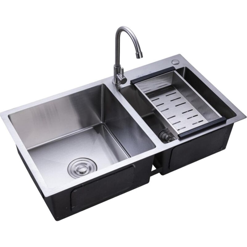 foto del prodotto lavello da cucina con 2 vasche multifunzione lavelli sotto piano 78 x 43 x 21 cm lavello cucina in acciaio inox spazzolato con trop pieno e set di