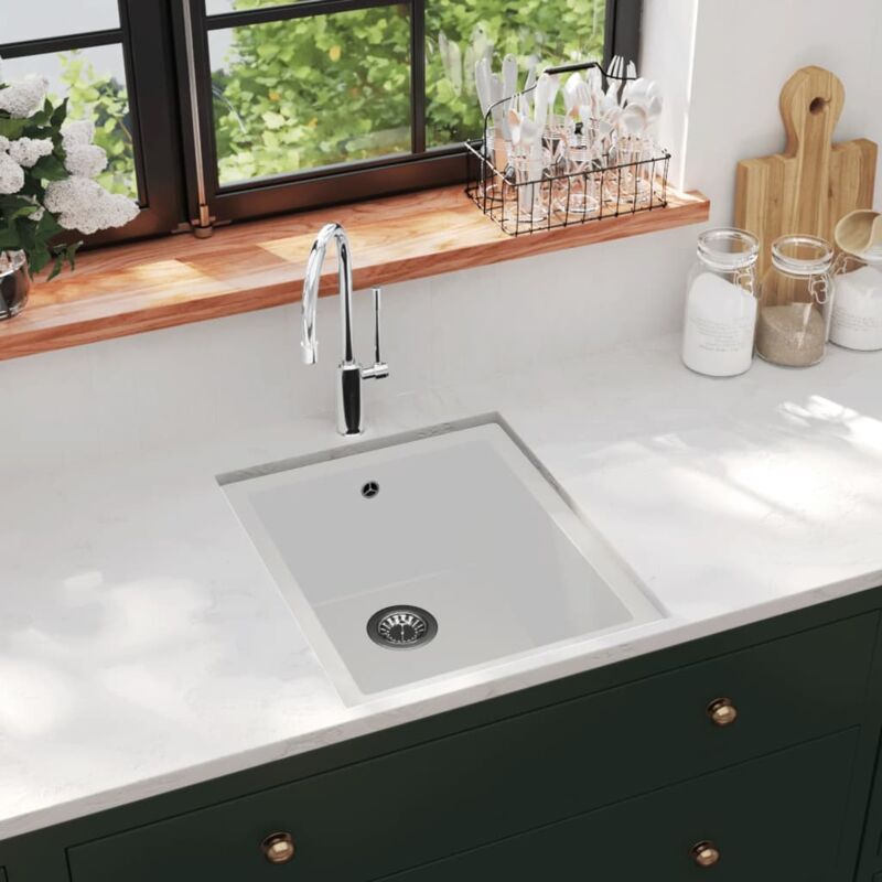 foto del prodotto lavello da cucina con foro troppopieno bianco in granito vidaxl 128043