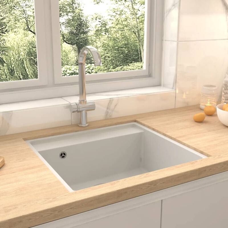 foto del prodotto lavello da cucina con foro troppopieno bianco in granito vidaxl 915144