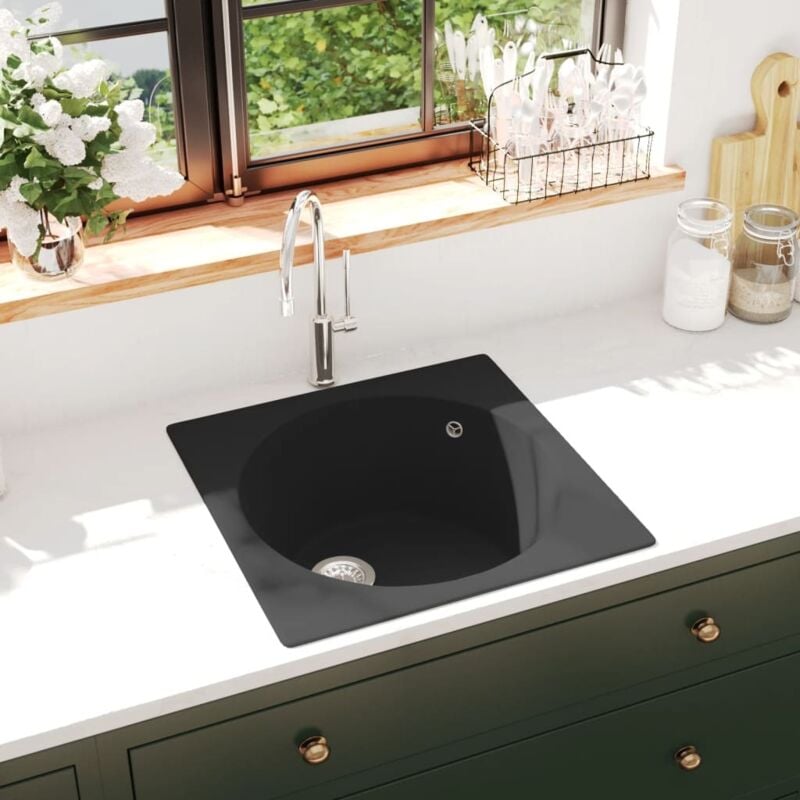 foto del prodotto lavello da cucina con foro troppopieno nero in granito vidaxl