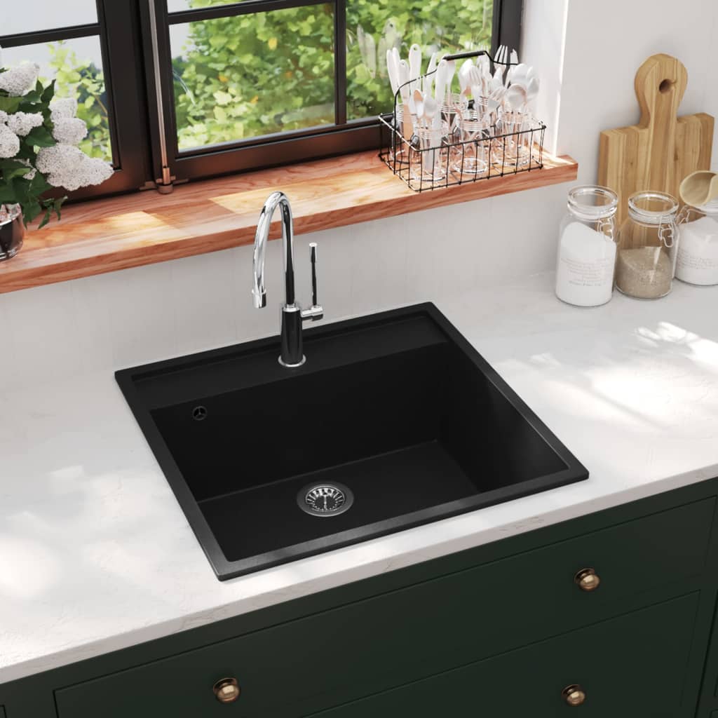 foto del prodotto lavello da cucina con foro troppopieno nero in granitocod mxl 103329