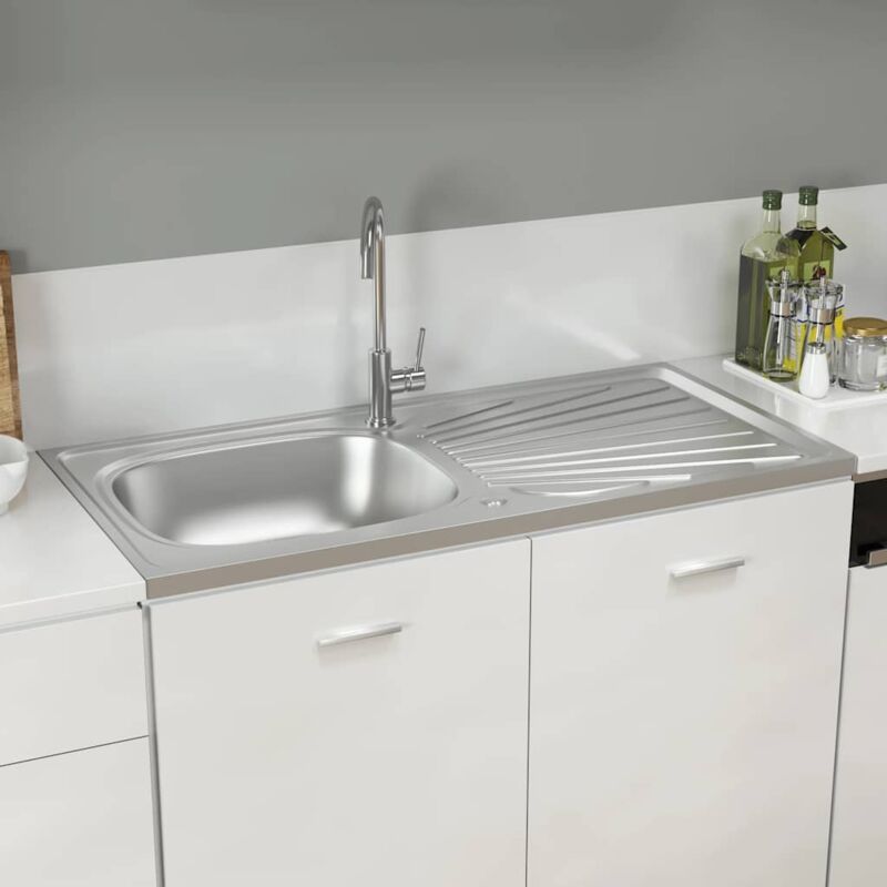 foto del prodotto lavello da cucina con scarico argento 1000x500x155 mm acciaio vidaxl 269815