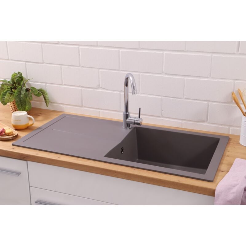 foto del prodotto lavello da cucina da incasso aspetto granito mineralite 100 x 50 grigio respekta cleveland
