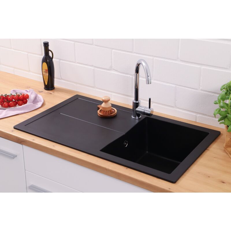 foto del prodotto lavello da cucina da incasso aspetto granito mineralite 86 x 50 nero respecta