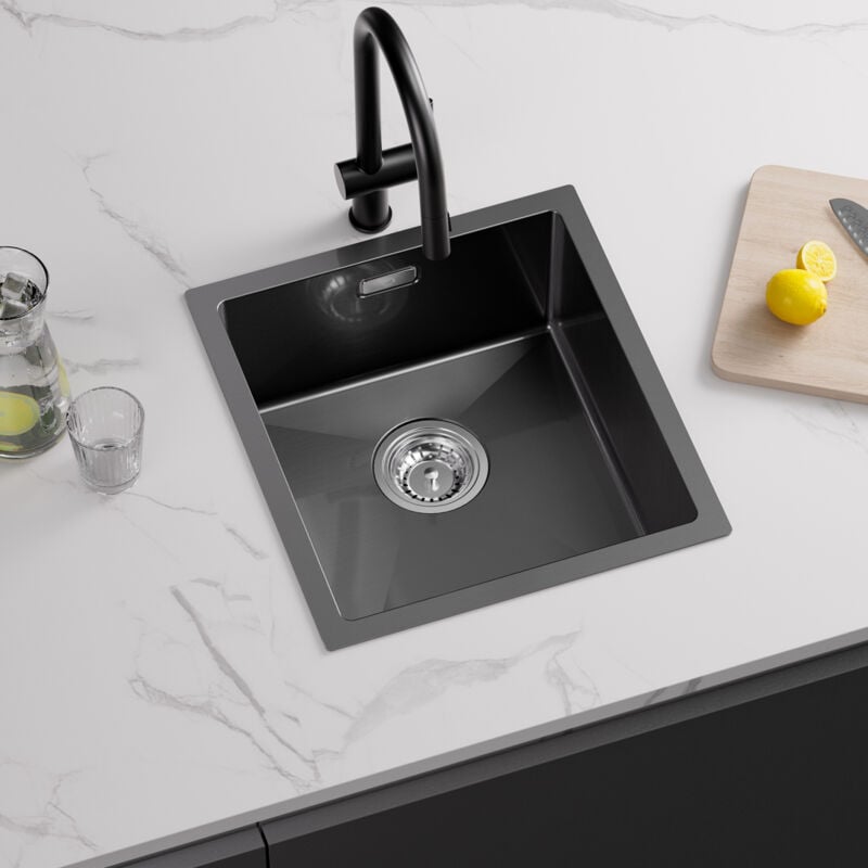 foto del prodotto lavello da cucina da incasso in acciaio inox 40 x 44 x 19 cm lavello da cucina 1 vasca 201 nanometri nero cecipa