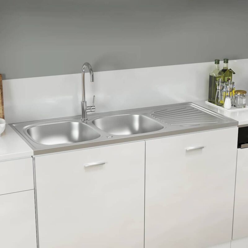foto del prodotto lavello da cucina doppia vasca argento 1200x600x155 mm acciaio vidaxl 335675