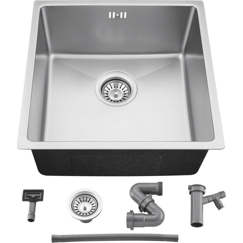 foto del prodotto lavello da cucina in acciaio inox 44 x 44 cm lavello da cucina, per armadi da 45 cm, a filo, sottopiano o da incasso, nano argento