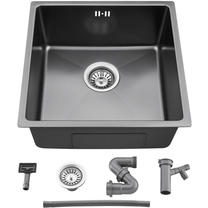 foto del prodotto lavello da cucina in acciaio inox 44 x 44 cm lavello da cucina, per armadi da 45 cm, a filo, sottopiano o da incasso, nano nero grigio