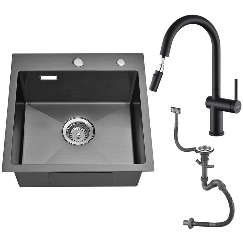 foto del prodotto lavello da cucina in acciaio inox 45 x 45 cm lavandino cucina con rubinetto da cucina estraibile girevole a 360 miscelatore monocomando lavello