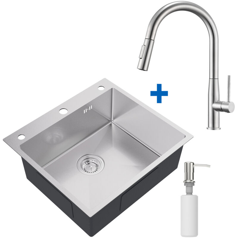 immagine 0 del prodotto lavello da cucina in acciaio inox 54 x 49 cm rubinetto estraibile ad alta pressione, lavello per mobile da cucina da 60 cm o pi grande, argento