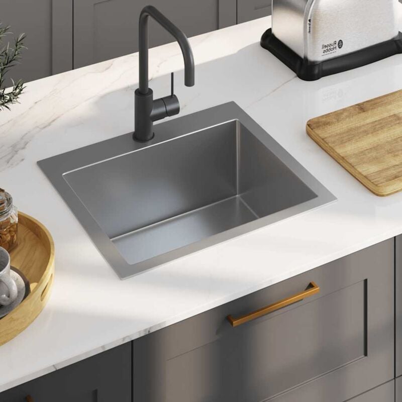 foto del prodotto lavello da cucina in acciaio inox color argento lavorato a mano varie misure dimensioni 53 x 50 x 20 cm