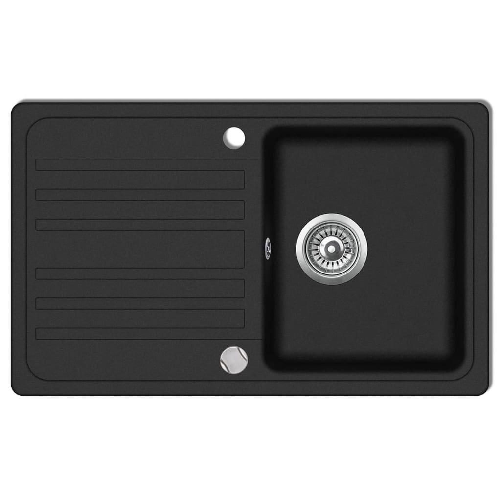 foto del prodotto lavello da cucina in granito nero scolapiatti reversibile lavabo 02 0002304