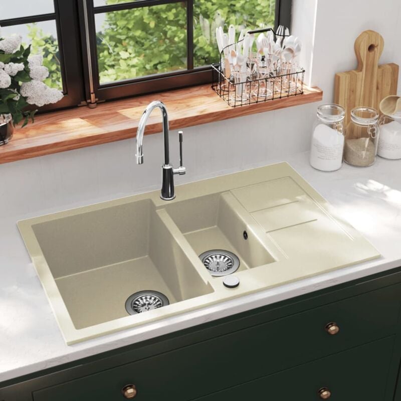 foto del prodotto lavello da cucina in granito vasca doppia beige vidaxl
