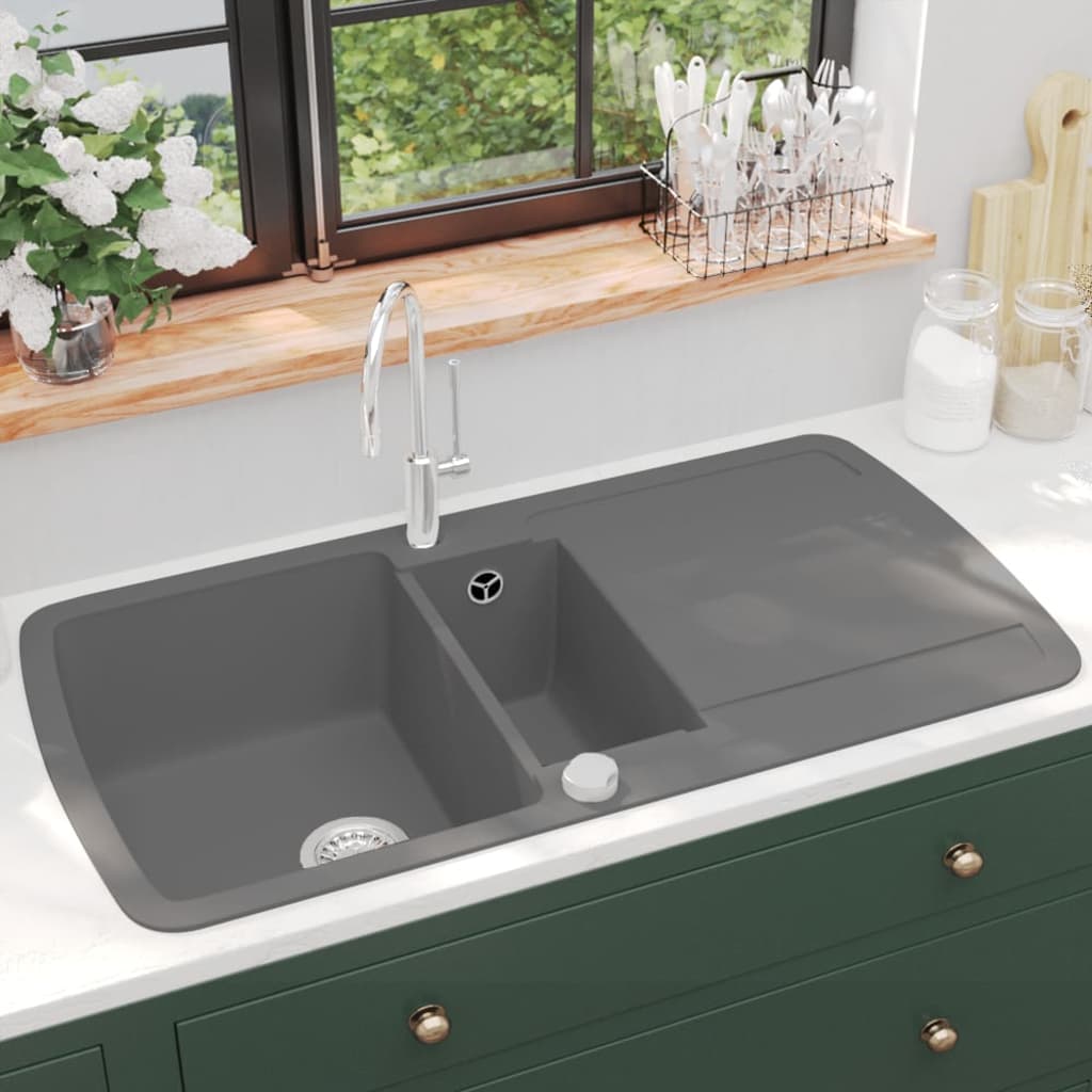 foto del prodotto lavello da cucina in granito vasca doppia grigio cod mxl 51161