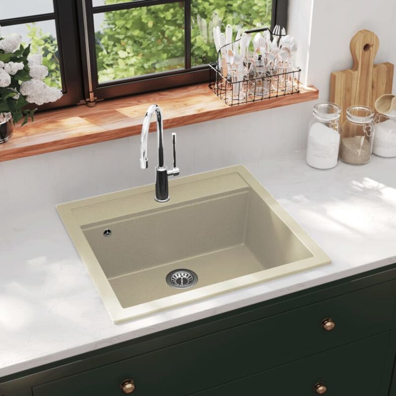 foto del prodotto lavello da cucina in granito vasca singola antigraffio vari colori colore beige