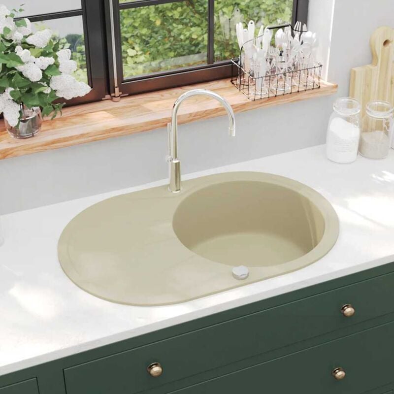 foto del prodotto lavello da cucina in granito vasca singola ovale beige vidaxl