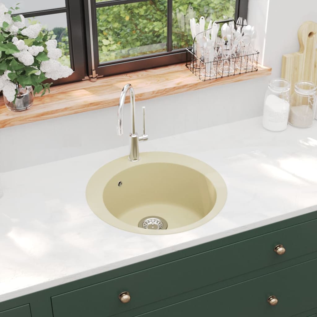 foto del prodotto lavello da cucina in granito vasca singola tonda beige