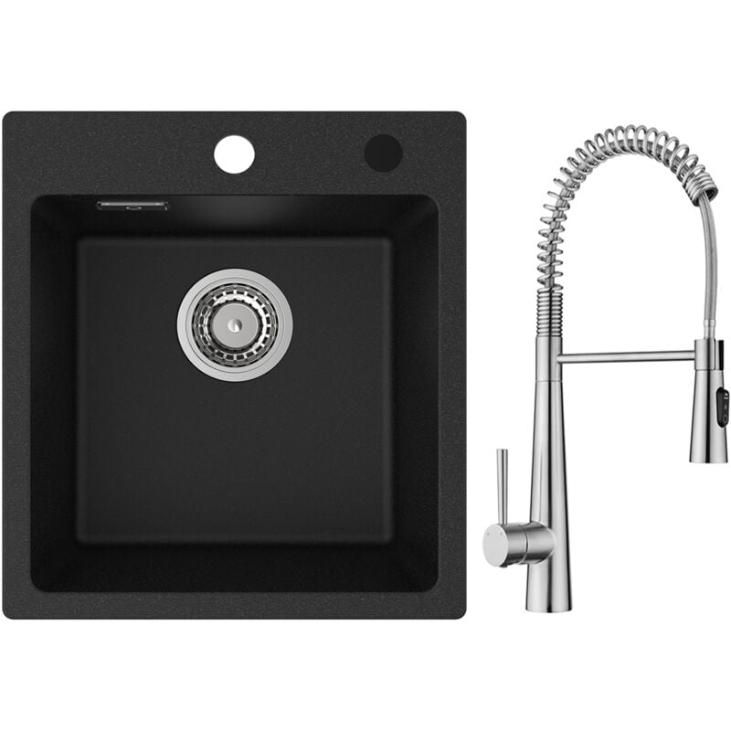 foto del prodotto lavello da cucina in quarzo nero 40x45 cm lavello da cucina in granito lavello da incasso 1 vasca miscelatore da cucina a molla con 3 tipi di