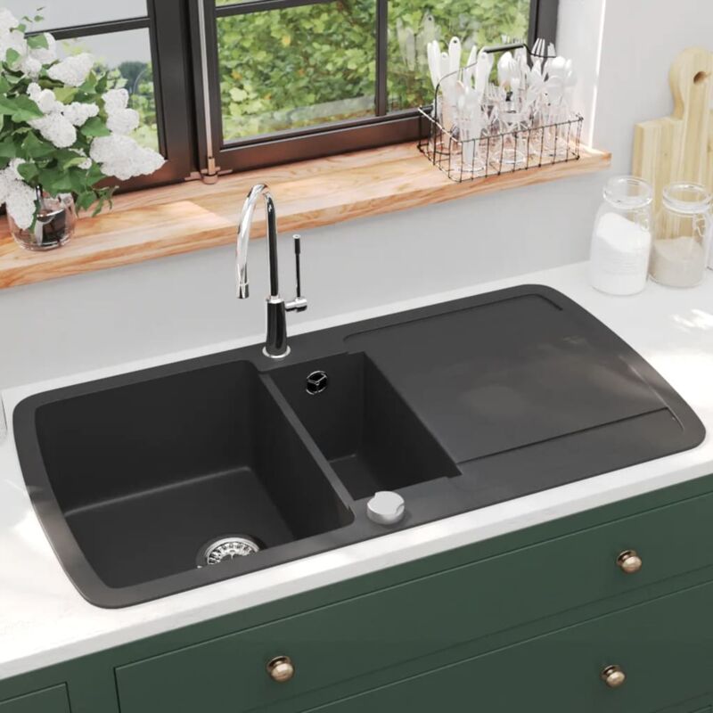 foto del prodotto lavello da cucina lavandino cucina in granito vasca doppia nero bv869144 bonnevie