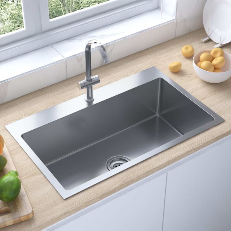 foto del prodotto lavello da cucina lavandino cucina lavorato a mano in acciaio inox bv818987 bonnevie