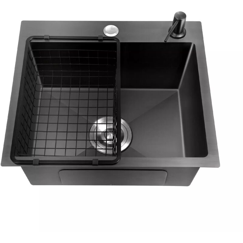 foto del prodotto lavello da cucina , lavello da incasso con cestello di scarico, rettangolare, erogatore di sapone in acciaio inox, rubinetto da cucina